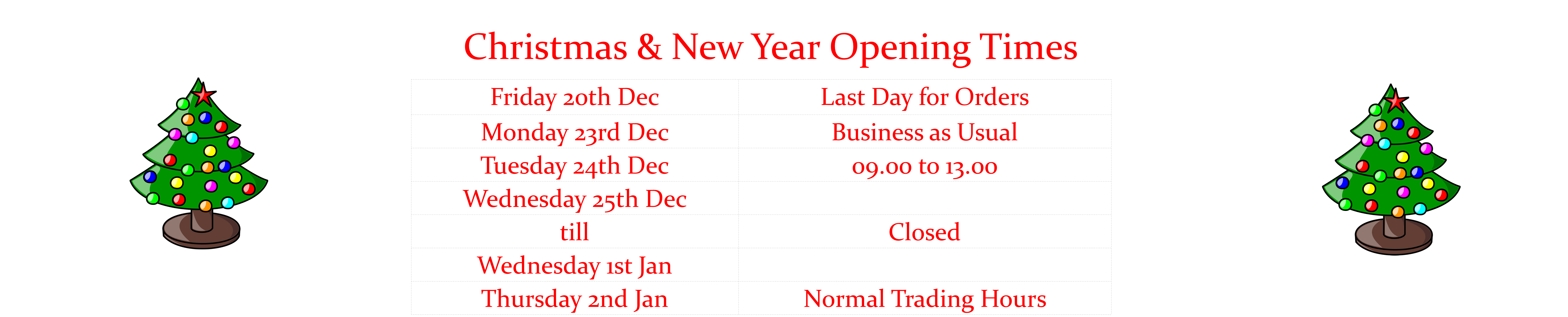 Christmas Opening times 